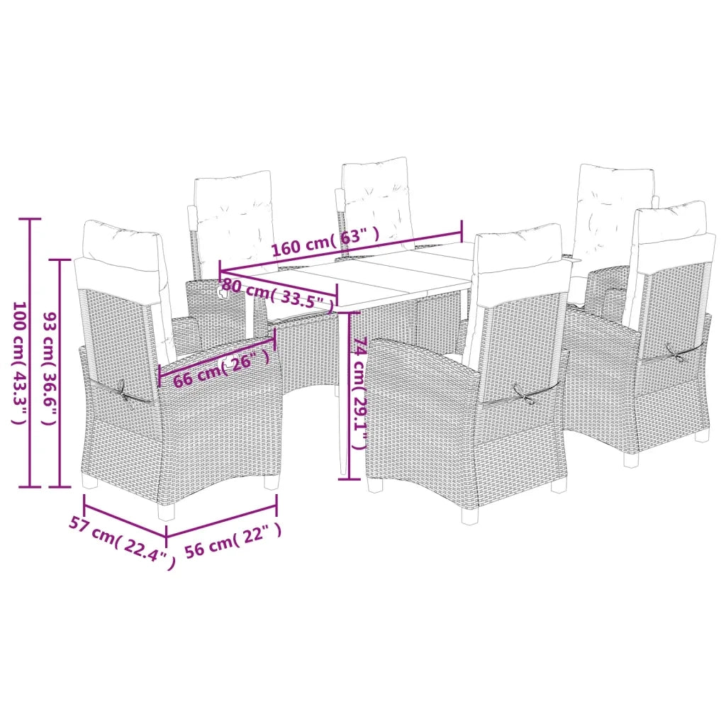 Set da Pranzo da Giardino 7 pz Nero con Cuscini in Polyrattan 3212747