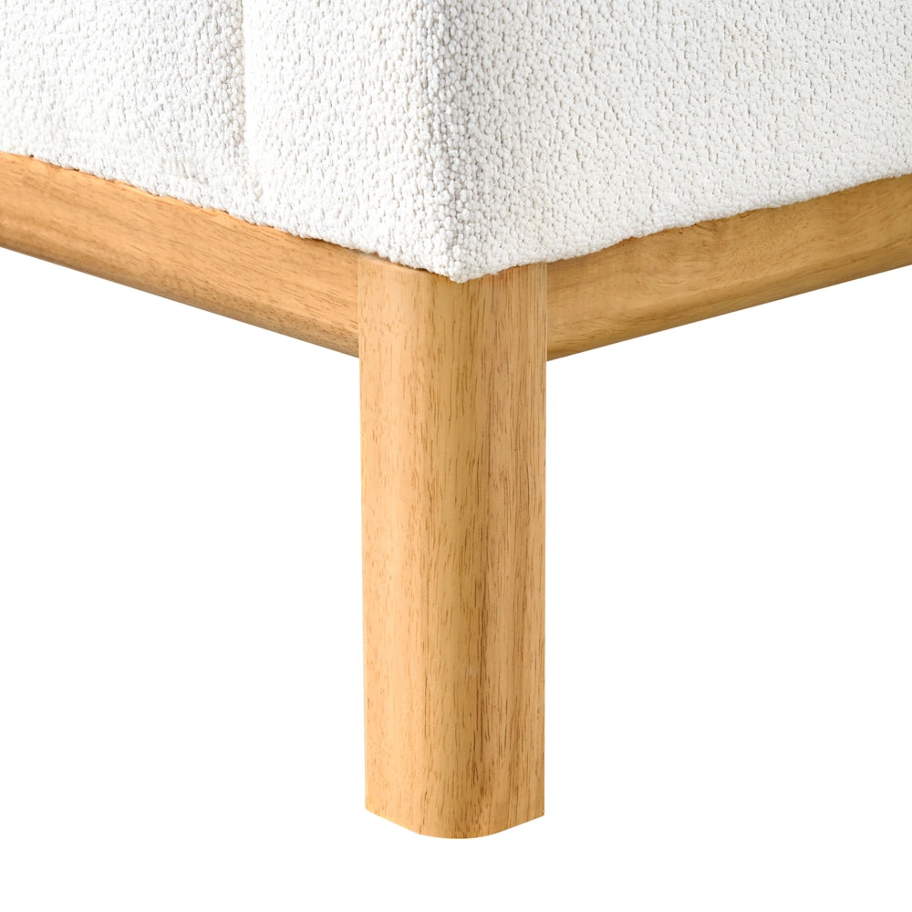 Divano a 3 posti in tessuto bouclè bianco con gambe in legno stile elegante soggiorno