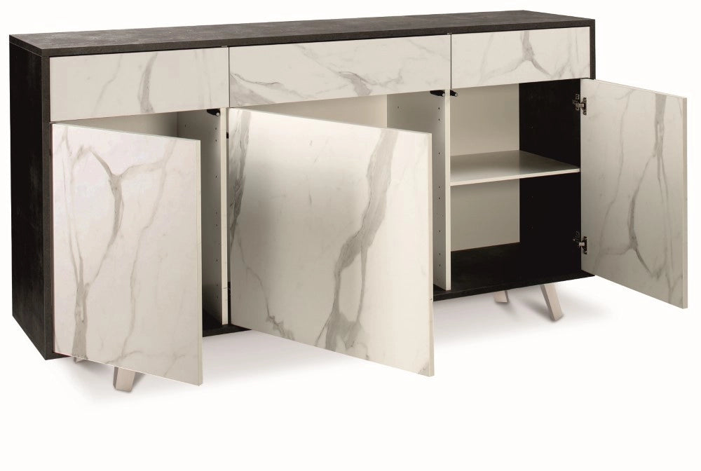 Mobile Madia 3 ante e 3 cassetti  H92 L164 P41 Cm Struttura Nero ossido Frontali color Marmo 7076k Sarmog