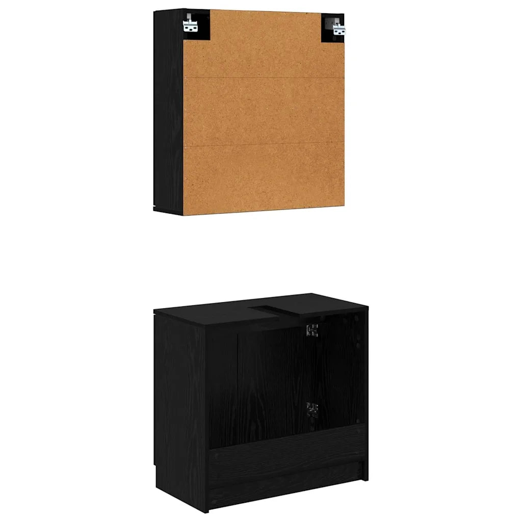 Set di Armadi da Bagno 2 pcs Rovere Nero Legno multistrato