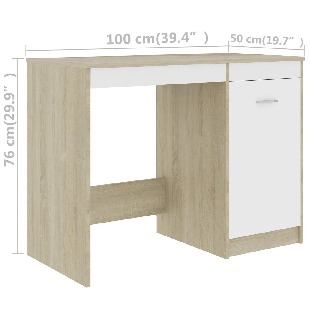Scrivania Bianca e Rovere Sonoma 100x50x76 cm Legno Multistrato 801801