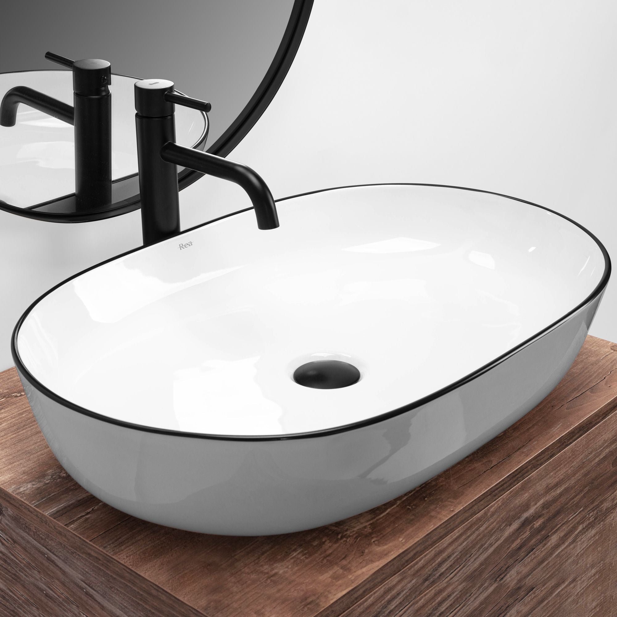 Lavabo Da Appoggio In Ceramica Rea Cleo White Black Edge