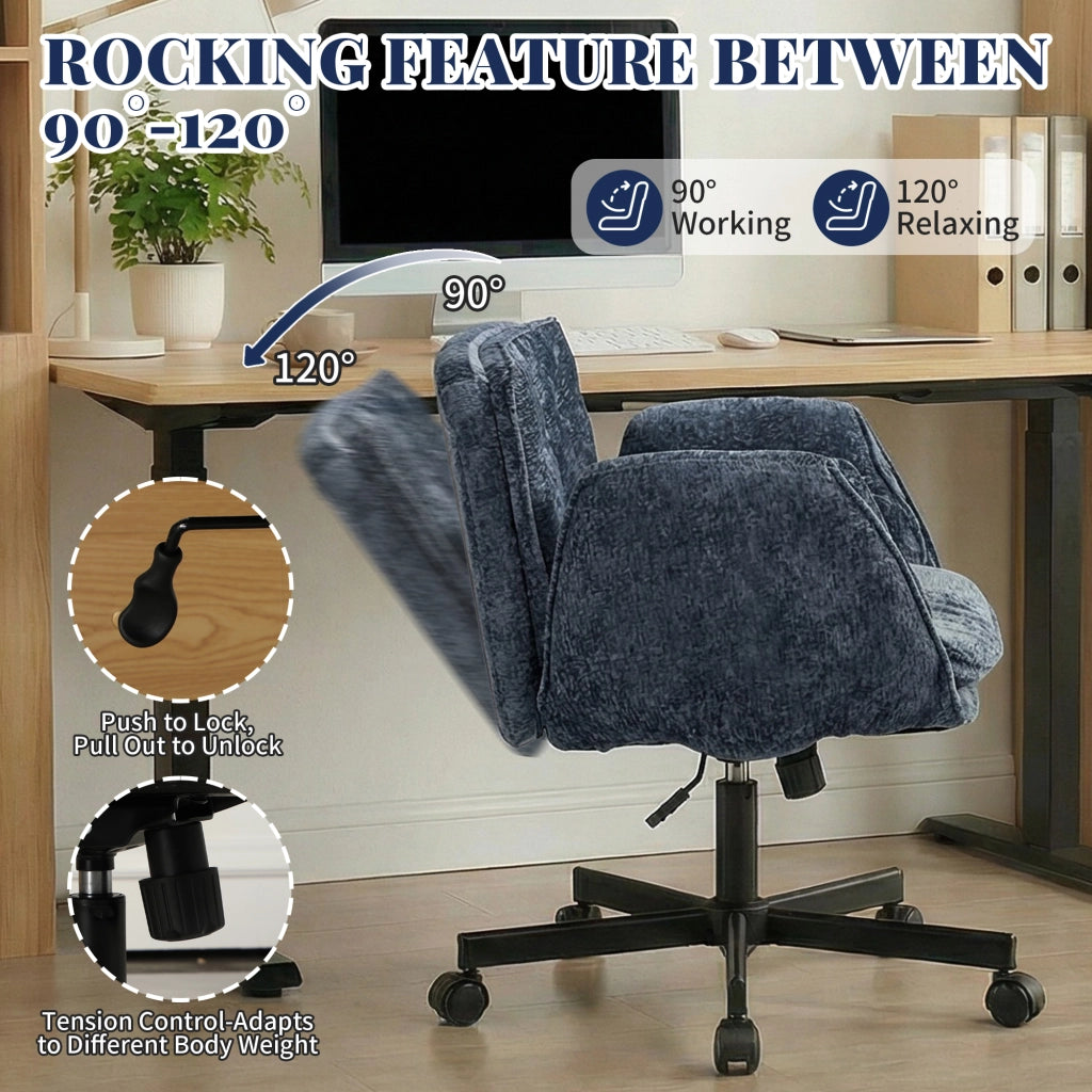 Sedia da ufficio girevole regolabile in altezza con braccioli pieghevoli, schienale ergonomico, tessuto Blu