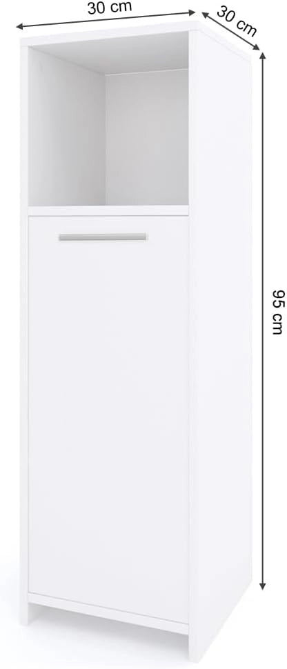 Mobiletto bagno Kiko, Bianco, 30 x 95 cm, combinabile con la serie Kiko per la conservazione in bagno