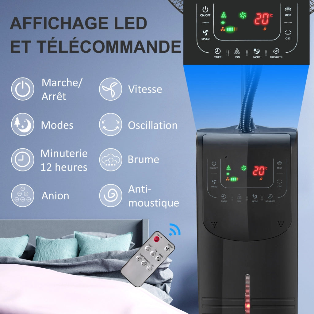 Ventilatore con Nebulizzatore 90 W ¨C zephmum ¨C Nero, Ruote, Telecomando, Timer, Oscillazione
