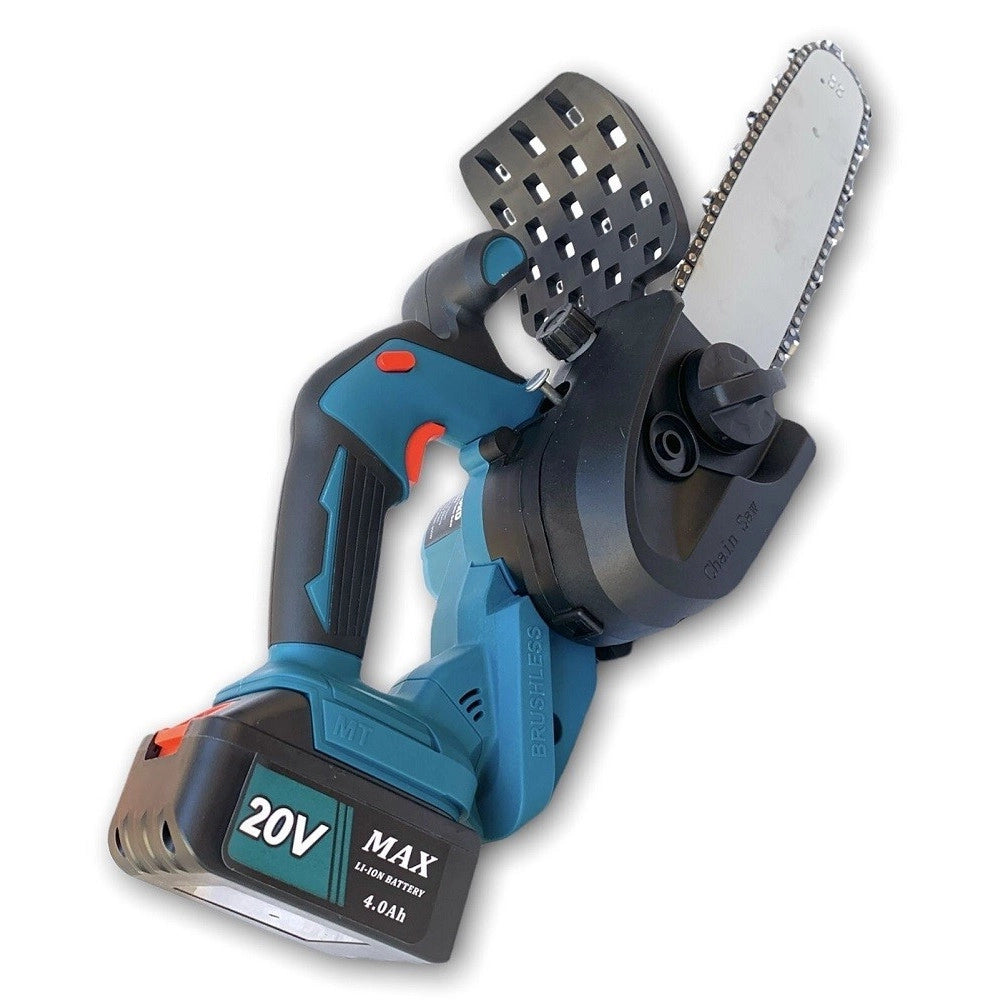 Trade Shop - Motosega A Batteria 20v Mini Elettrosega Lama 10'' 4ah 2 Batterie Serbatoio Olio -