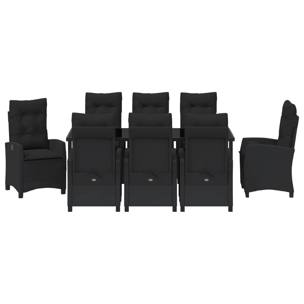 Set da pranzo da giardino 9 pezzi con cuscini in rattan poliestere nero