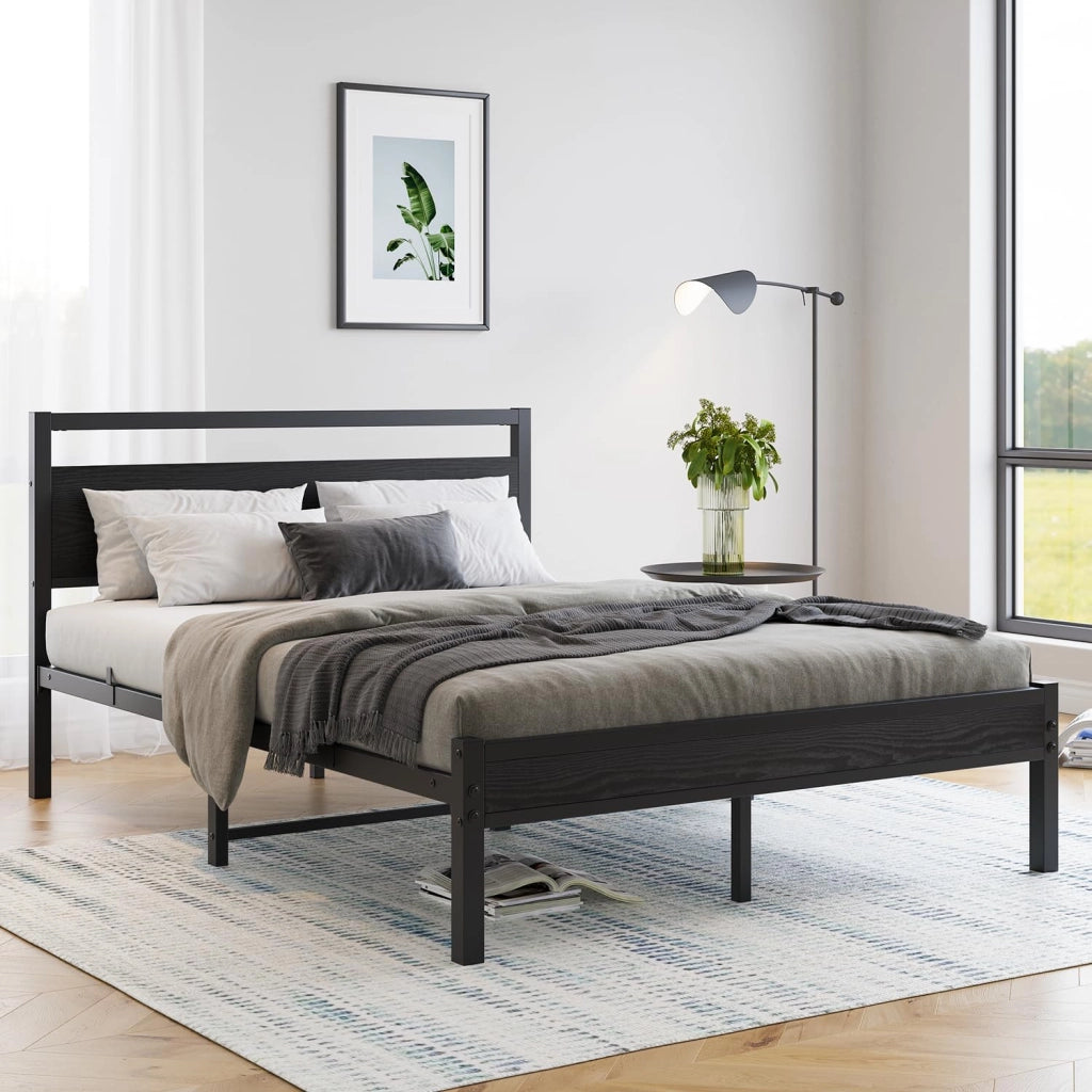Struttura Letto 120x200 cm in Metallo e MDF con Rete a Doghe, Letto Singolo con Spazio Sottoletto