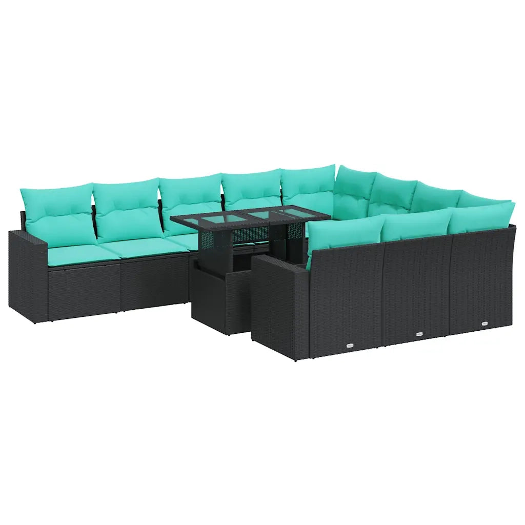 Set Divani Giardino 11 pz con Cuscini Polyrattan Nero Acacia
