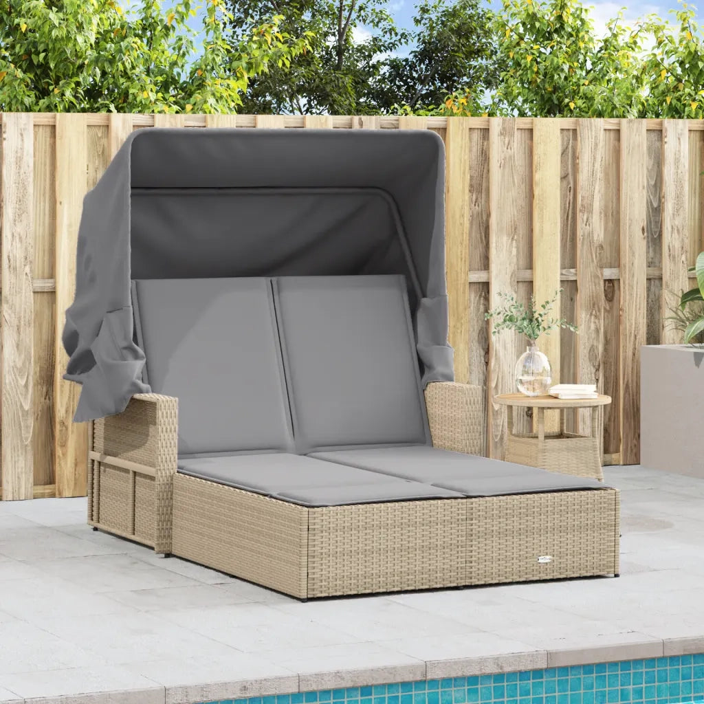 Lettino Doppio con Baldacchino e Cuscini Beige Misto Polyrattan 365811