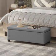 Panca contenitore imbottita con vano nascosto e struttura in acciaio in poliestere grigio 112 × 42 × 40 cm