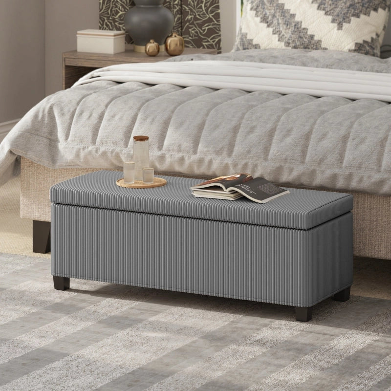 Panca contenitore imbottita con vano nascosto e struttura in acciaio in poliestere grigio 112 × 42 × 40 cm