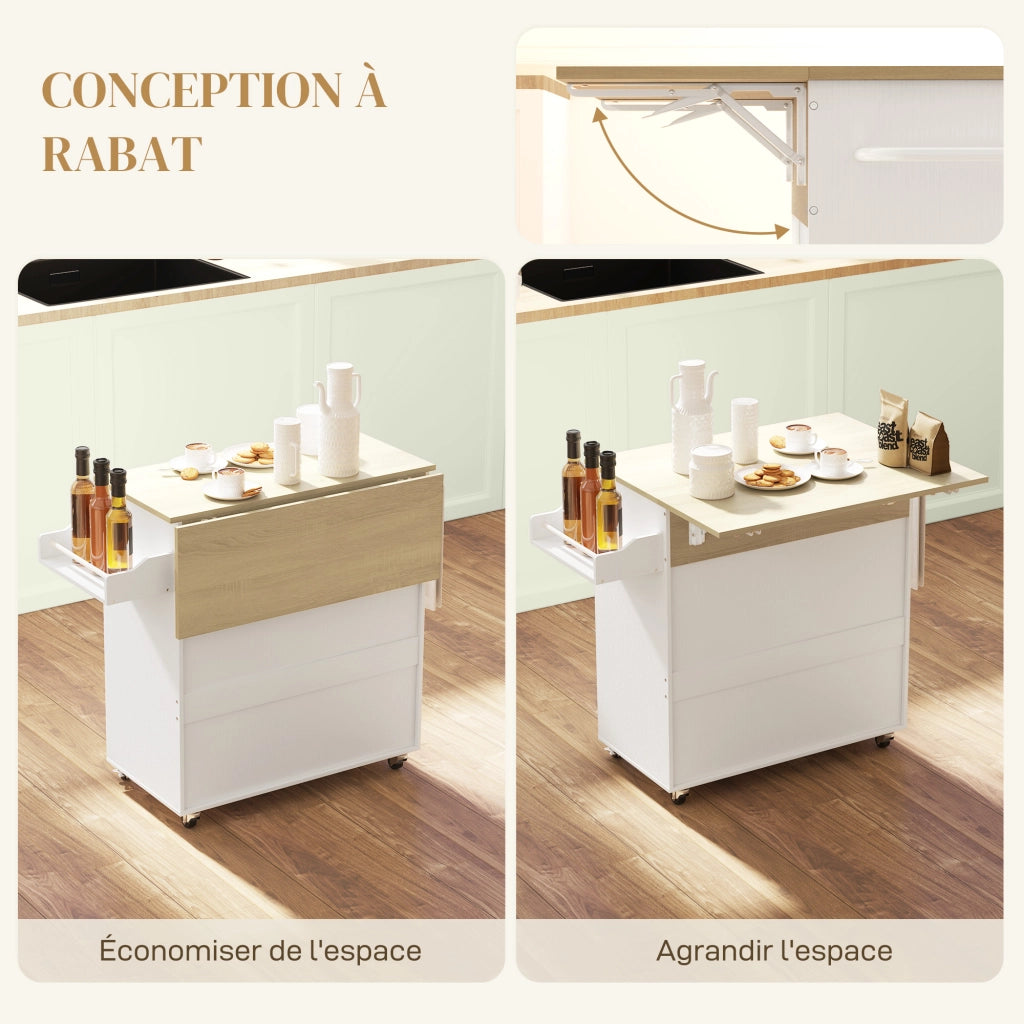 Carrello da cucina con ruote ¨C Xylo ¨C cassetto, ripiani regolabili, portaspezie e portasciugamani