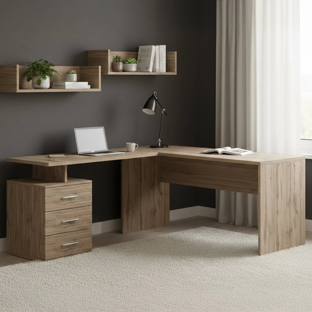 Ascuby, Scrivania Angolare Made in Italy, 180x60x75h cm Marrone Rovere
