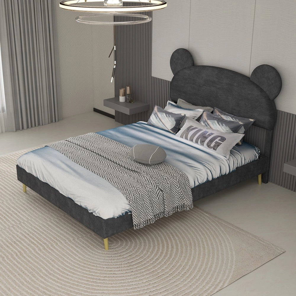 Letto imbottito con testiera ¨C Minimal ¨C grigio velluto 140x200 cm