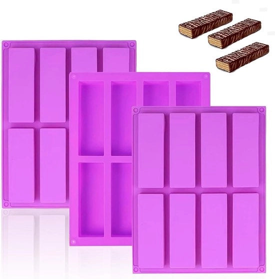 Forma per biscotti in silicone rettangolare - 3 pezzi forma per muesli - forma per grandi pezzi in silicone - 8 fori per ganache di cioccolato truffo - muffin pan per pane integrale pan per brownie pan per cornbread