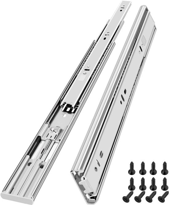 Guida di carrello 400 mm - Chiusura morbida - Montaggio sotto / a pavimento - Chiusura morbida - Alta qualità acciaio - Capacità di carico 45 kg - Guida di carrello