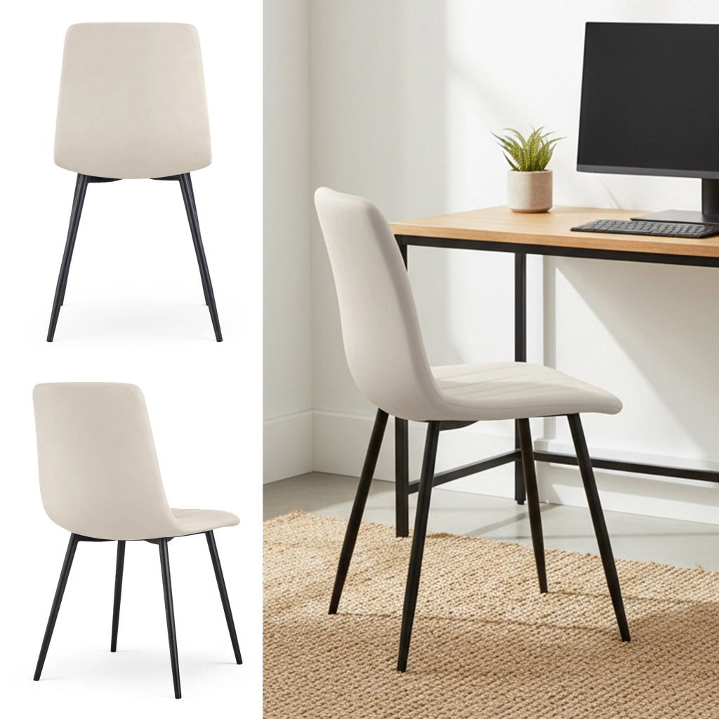 Set di 4 Sedie in velluto trapuntate LIVO Beige gambe nere