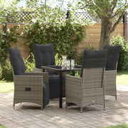 Set da Pranzo per Giardino con cuscino 5 pcs Grigio polyrattan