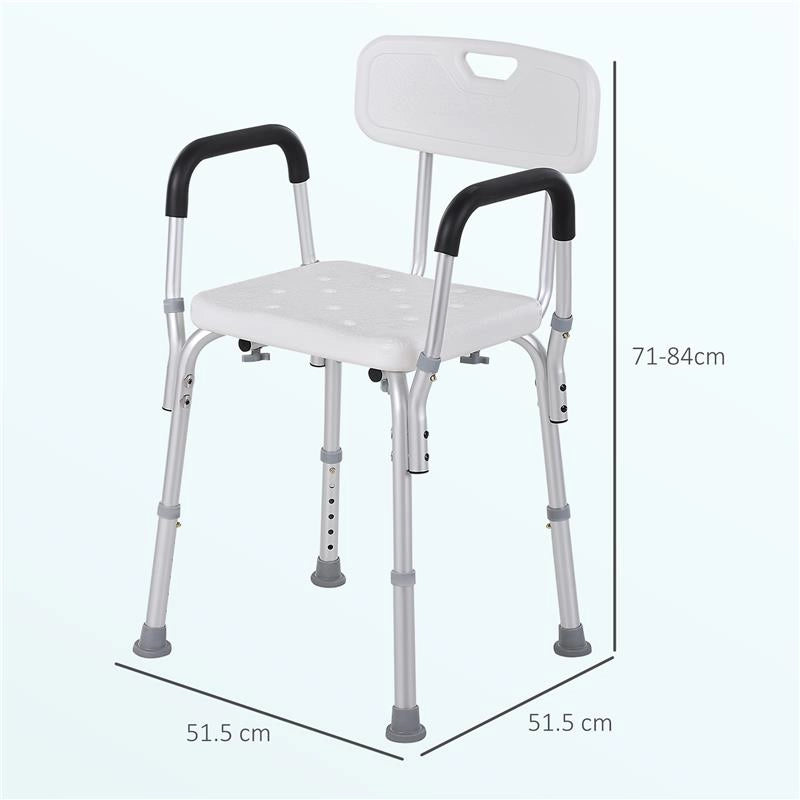 SEDIA PER DOCCIA IN ALLUMINIO CON ALTEZZA REGOLABILE E PIEDINI ANTISCIVOLO 51.5X51.5X71-84CM BIANCO