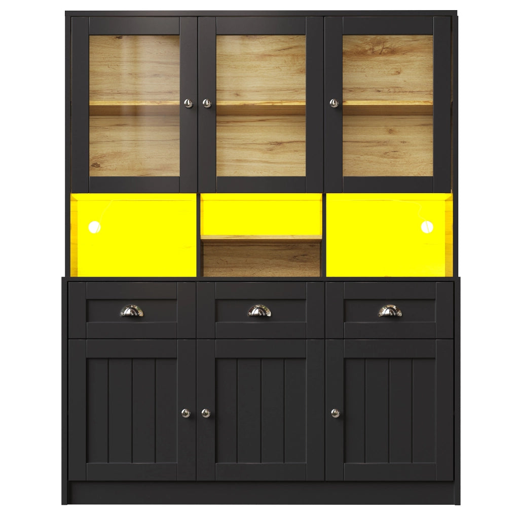 Armadietto cucina alto - Zephmum- 140¡Á40¡Á175cm, Bianco/Nero, Ripiani regolabili illuminazione LED a colori variabili
