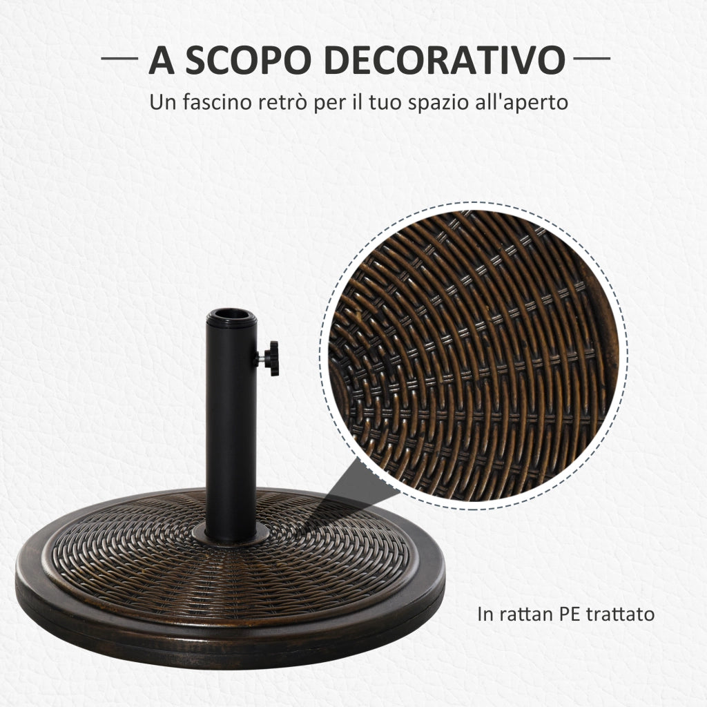 Base per Ombrellone in Cemento Plastica con Effetto Rattan ¨C zephmum ¨C Bronzo ?48x34cm 14kg