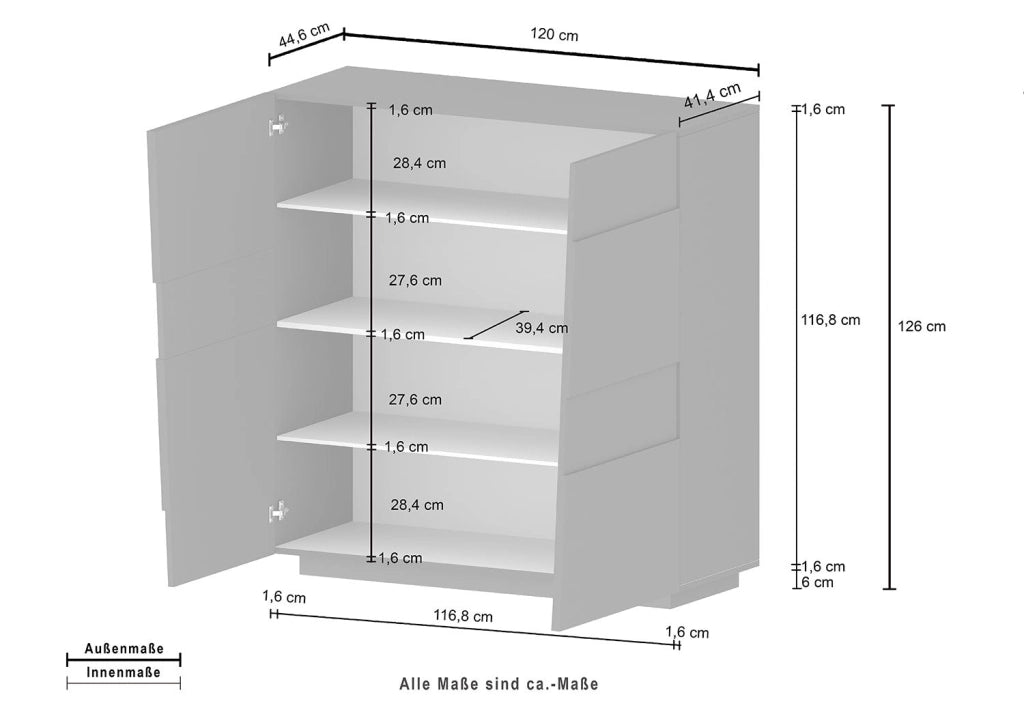 Credenza 2 Ante 120x44x126 cm Pongo 2A Grigio Antracite Opaco