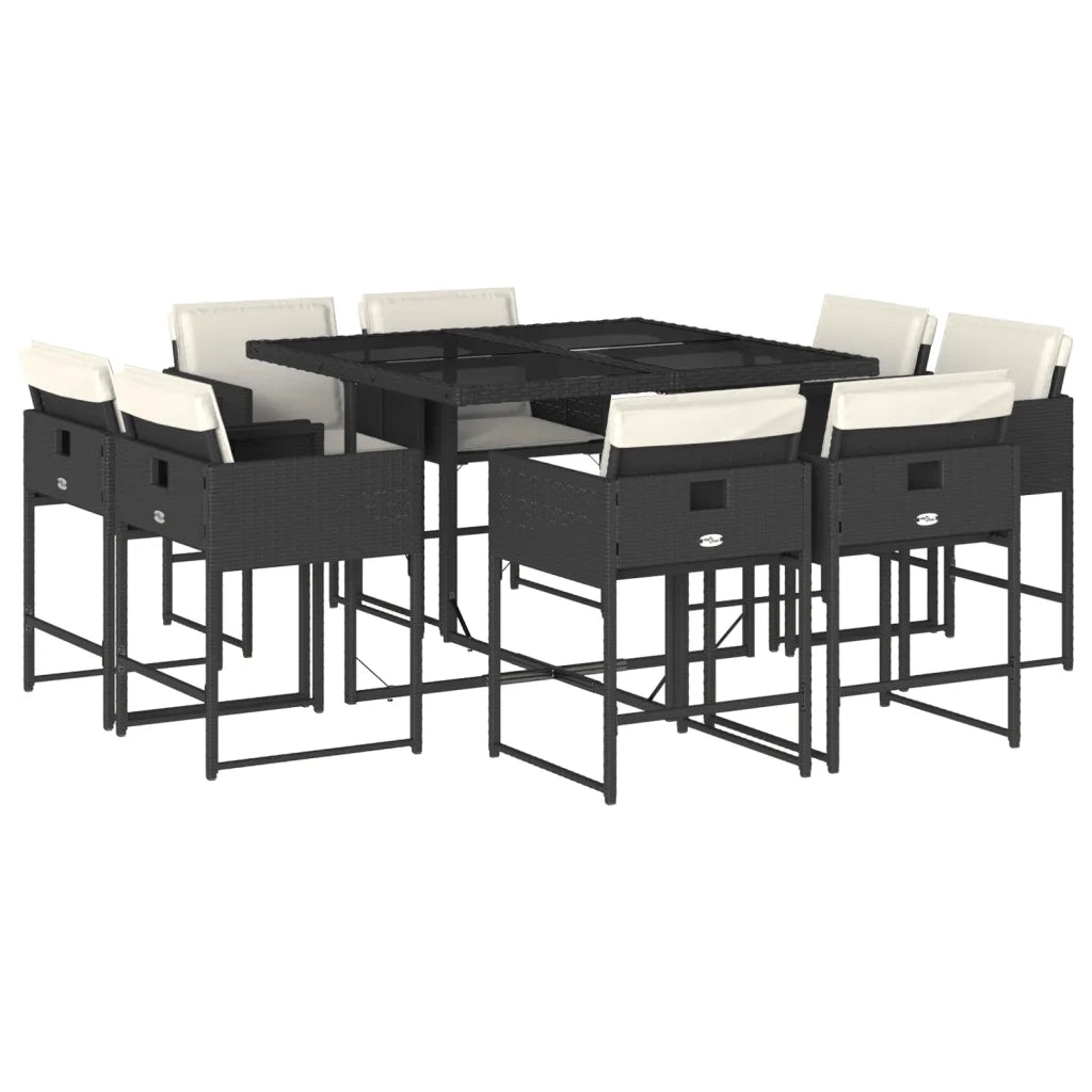 Set da Pranzo da Giardino 9 pz con Cuscini Nero in Polyrattan 3278141