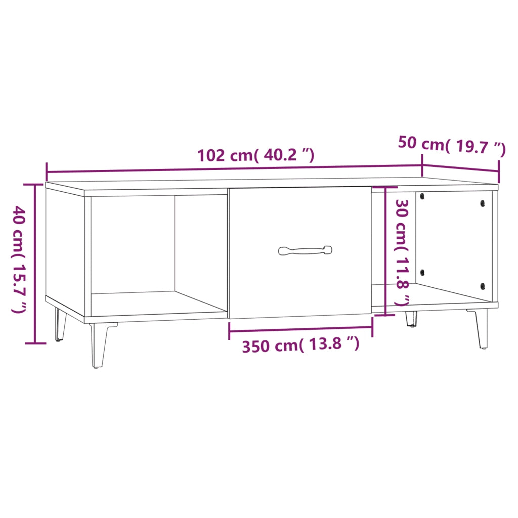 Tavolino da Caffè Rovere Marrone 102x50x40 cm Legno Multistrato 817530