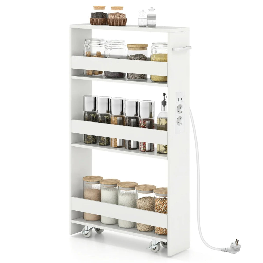 Carrello portaoggetti sottile 47,5 x 13 x 80,5 cm con stazione di ricarica ergonomica design moderno in legno beige 20_0017321