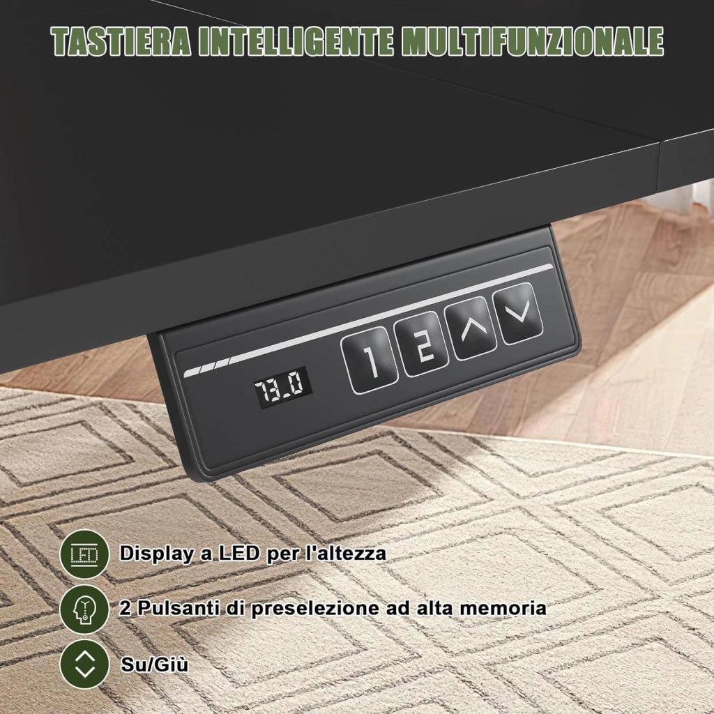 120 x 60 cm Scrivania Regolabile in Altezza con Supporto per Monitor, Regolabile con 2 Altezze di Memoria, Per Camera da Letto, Studio, Ufficio(Nero)