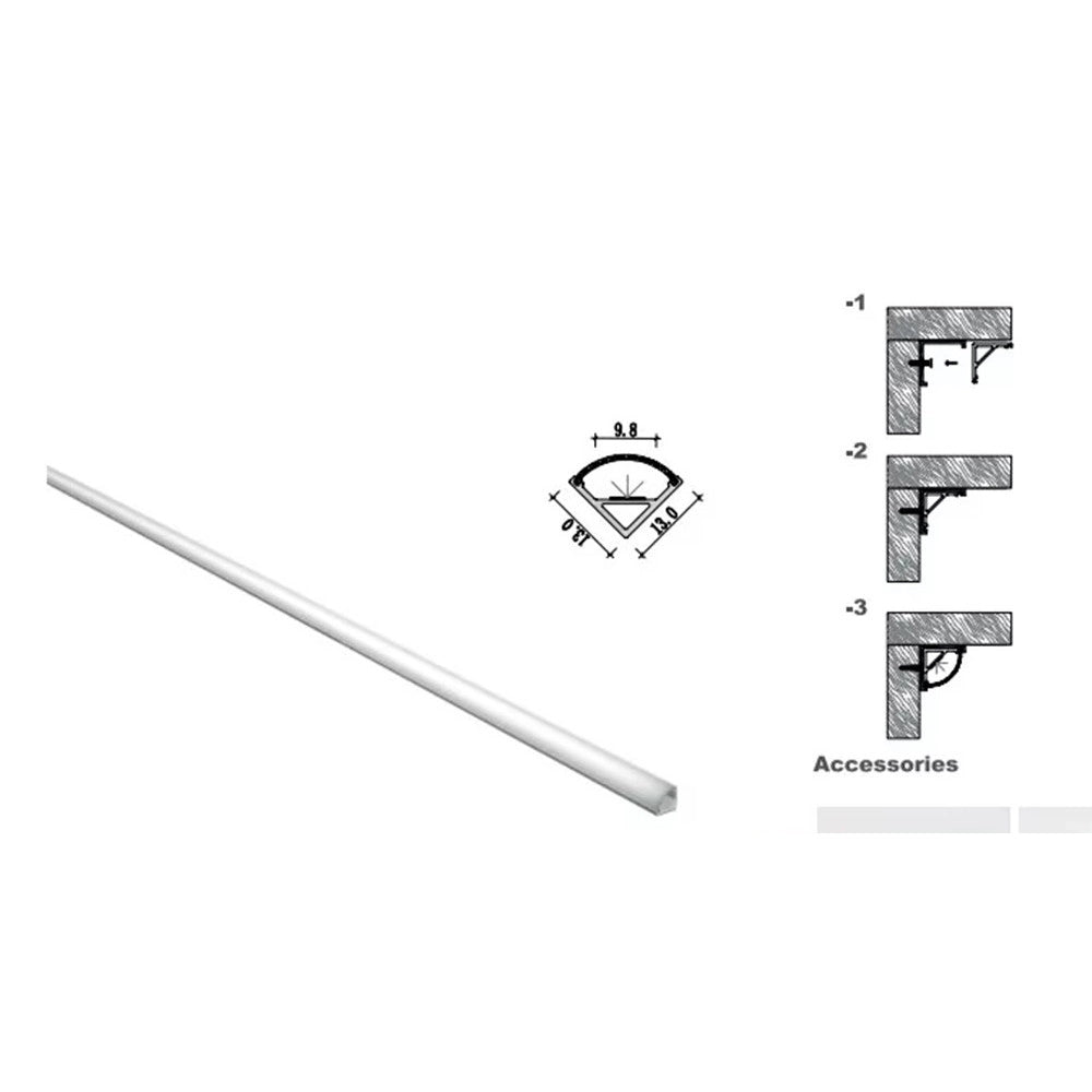 Trade Shop - 10pz Profilo Angolare In Alluminio Per Striscia Led Con Copertura Bianca Opaca 45° Al-24-s -