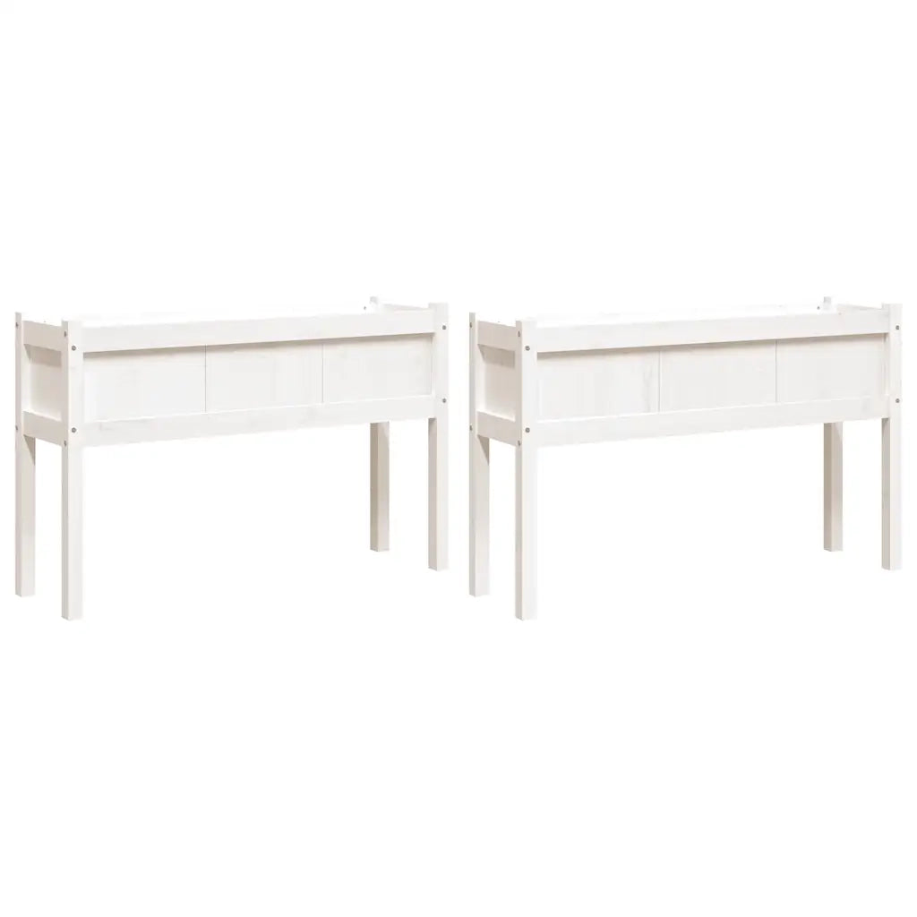 Fioriere da Giardino 2 pz con Gambe Bianche Legno Massello Pinocod mxl 85251