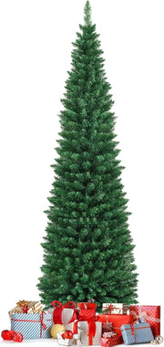 Albero di Natale Slim 150/180/210/240/270 cm, Albero di Natale Artificiale con 220/400/700/1000/1500 Rami e Base in Metallo, Decorazioni Natalizie per Casa e Negozio (210 CM)