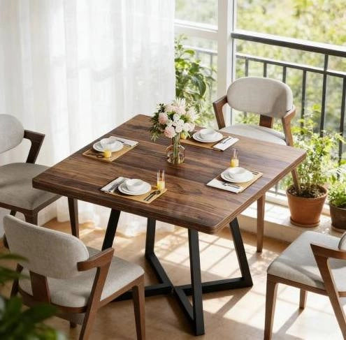 Tavolo quadrato 80 cm in MDF e metallo stile industriale