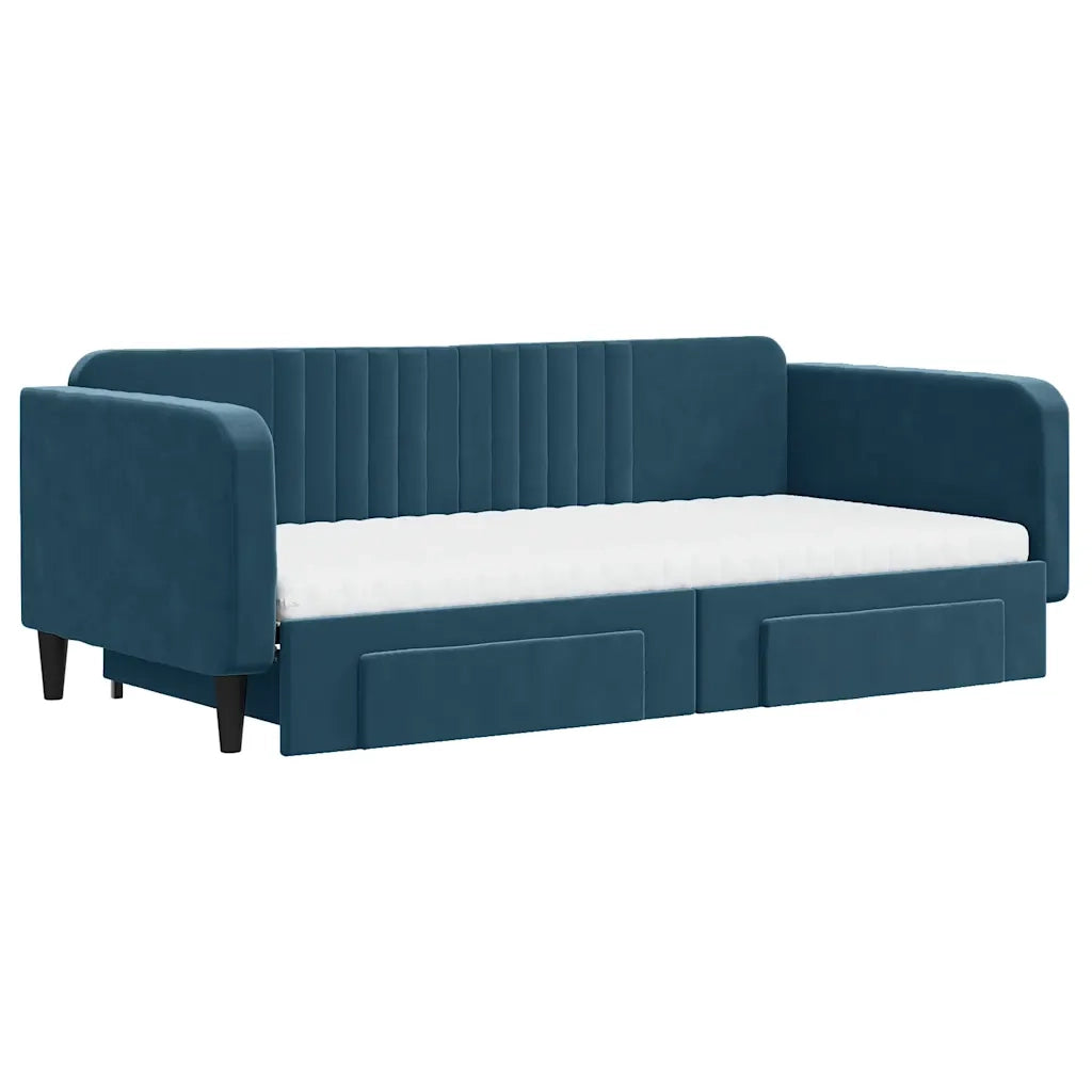 Divano Letto Estraibile con Cassetti Blu 100x200 cm in Velluto