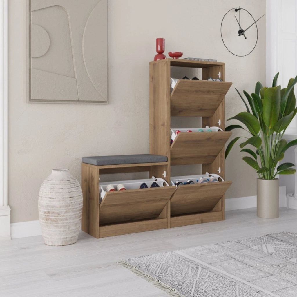 Mobile Portascarpe Velma, Scarpiera 8 Paia, 105x26x119h cm Marrone Quercia