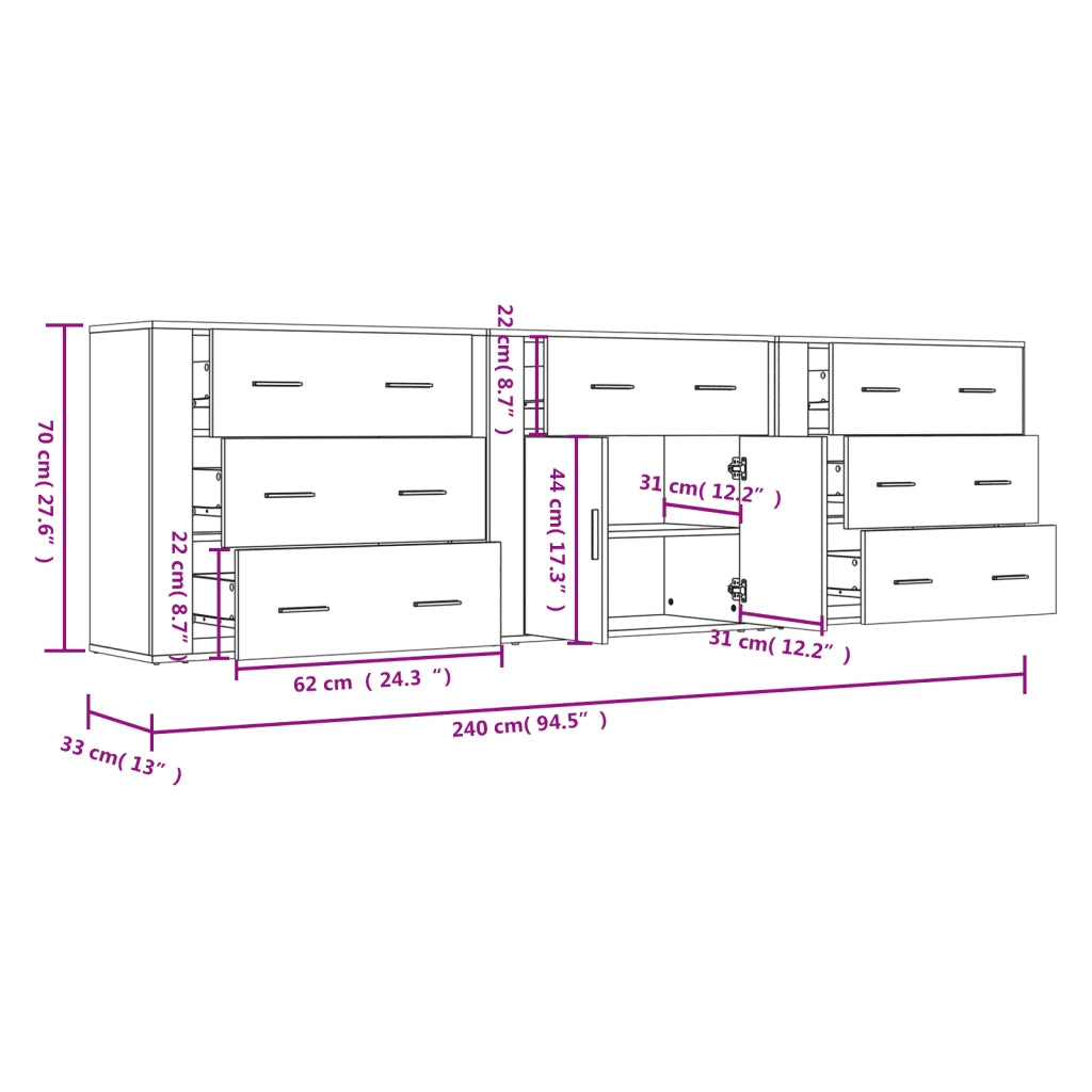 Credenze 3 pz Rovere Sonoma in Legno Multistrato 3185426