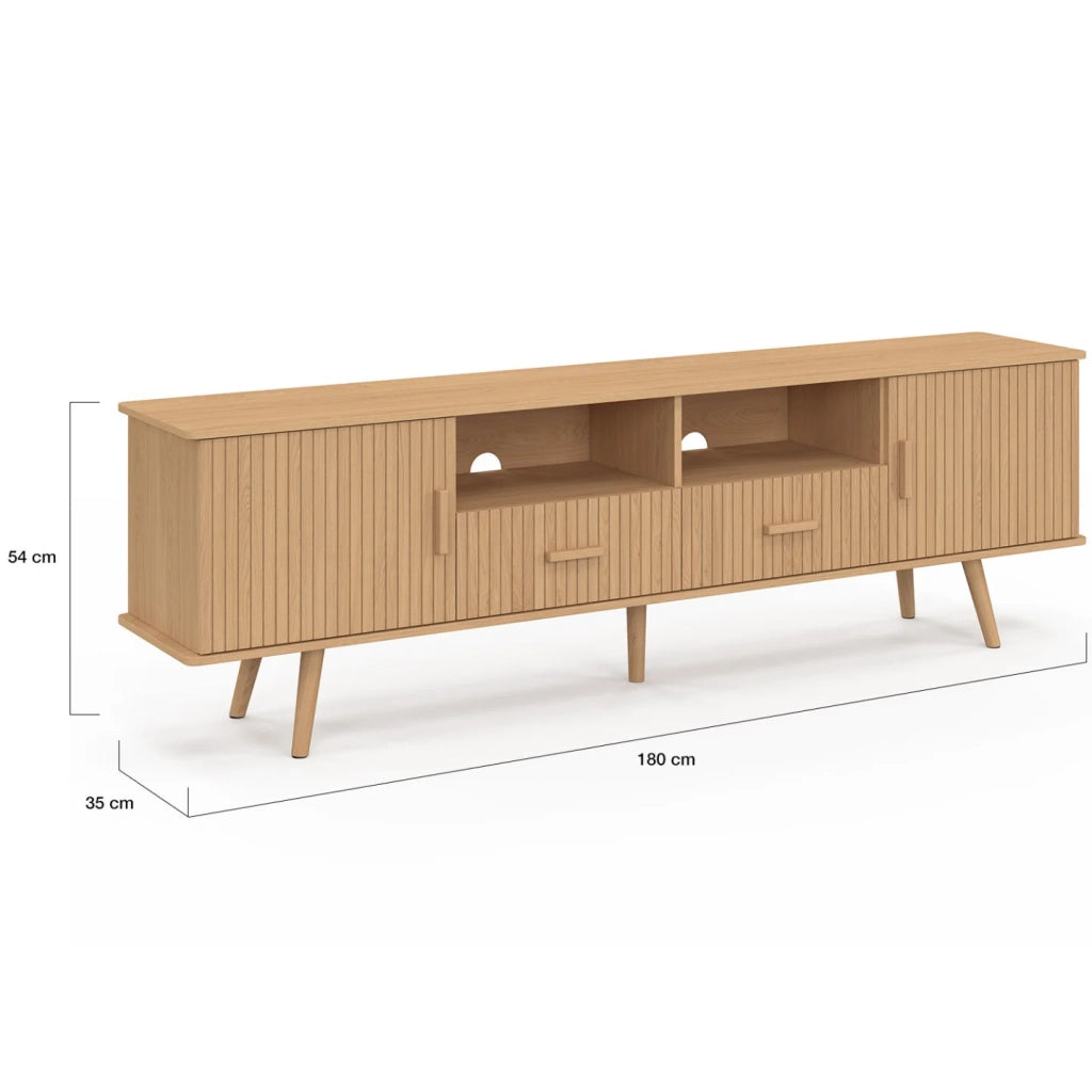 IDMarket - Mobile TV JULIETTE 180 cm con 2 ante e 2 cassetti, doghe in legno color rovere