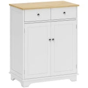 Credenza Bassa con Armadietto 2 Ante, Ripiani Regolabili e 2 Cassetti, Bianco e Legno