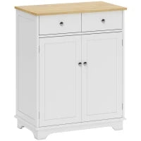 Credenza Bassa con Armadietto 2 Ante, Ripiani Regolabili e 2 Cassetti, Bianco e Legno