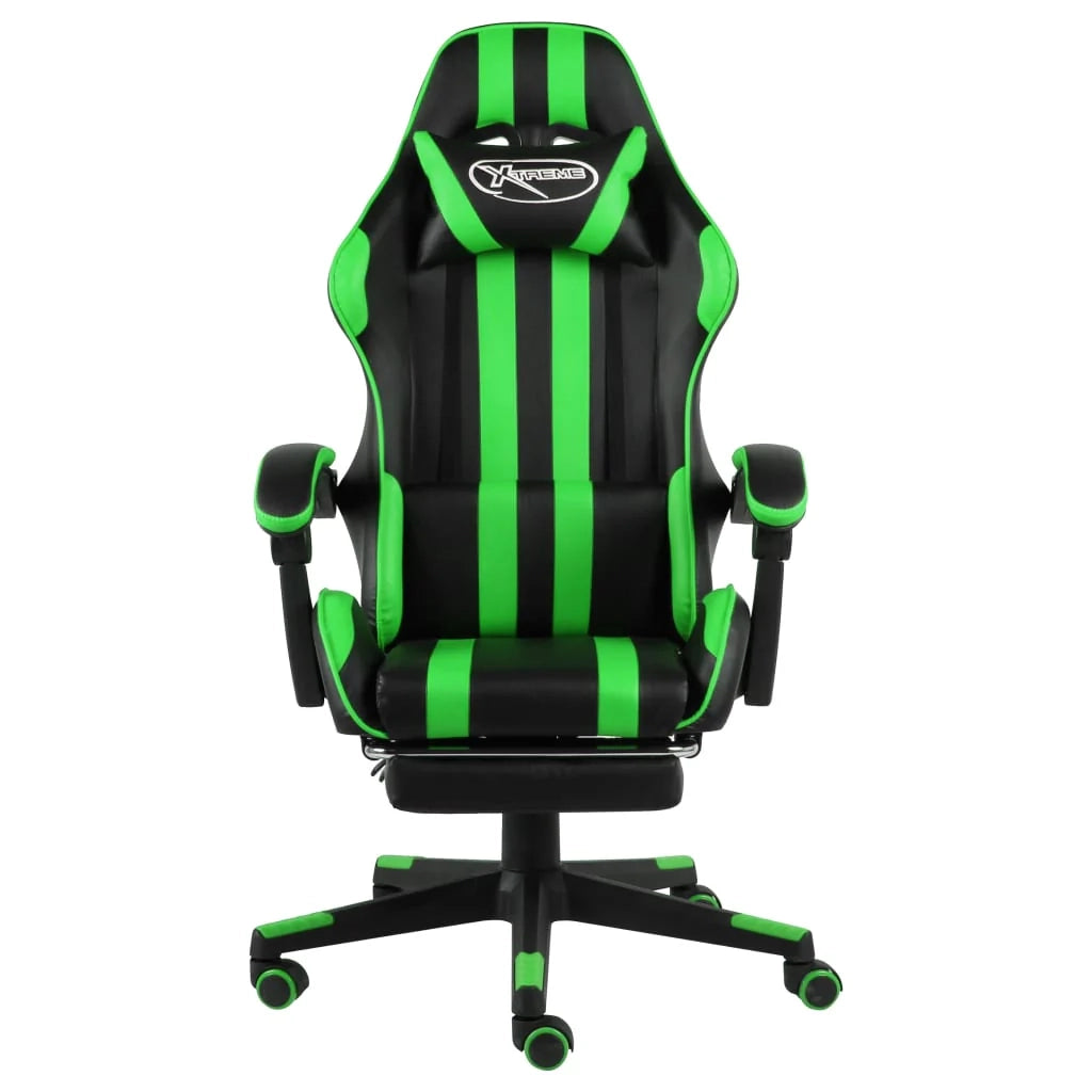 Sedia girevole da ufficio/studio per uso computer videogiochi con poggiapiedi e similpelle verde 02_0024220