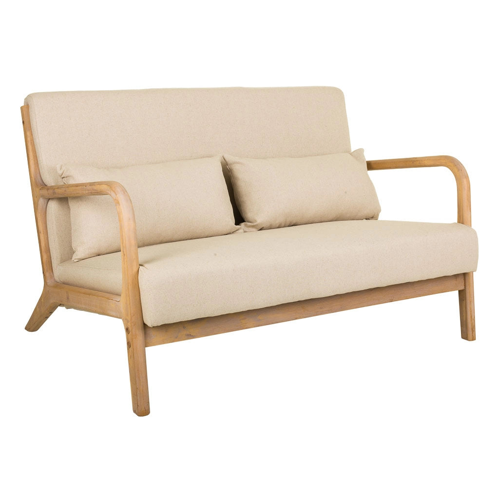 Divano in legno con rivestimento panna 122x85x34/74h