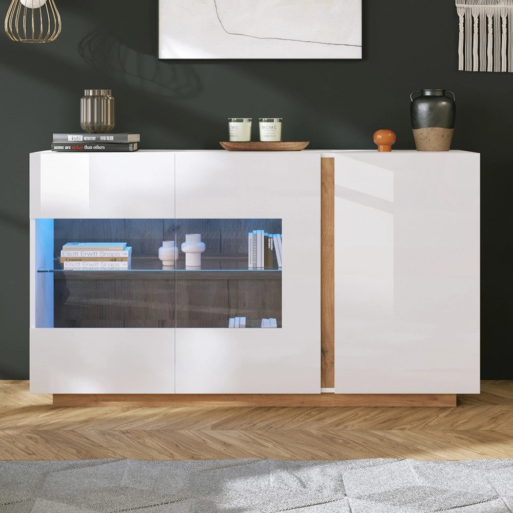 Consolle Ingresso ¨C MINIMAL ¨C Bianco Lucido, Legno, Vetro, 138x38x90,5cm