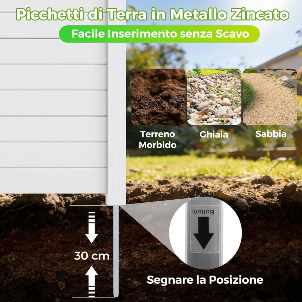 Schermo per Privacy da Esterno, Recinzione con Pannelli e Pali di Metallo Zincato, Recinto da Esterno Versatile e Modulare per Piscina, Copribidone e Condizionatore d’Aria (Bianco)