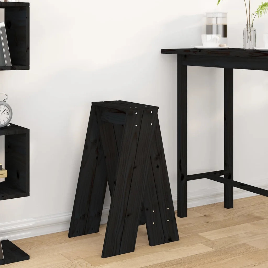 Sgabelli 2 pz Nero 40x40x75 cm in Legno Massello di Pino 823673