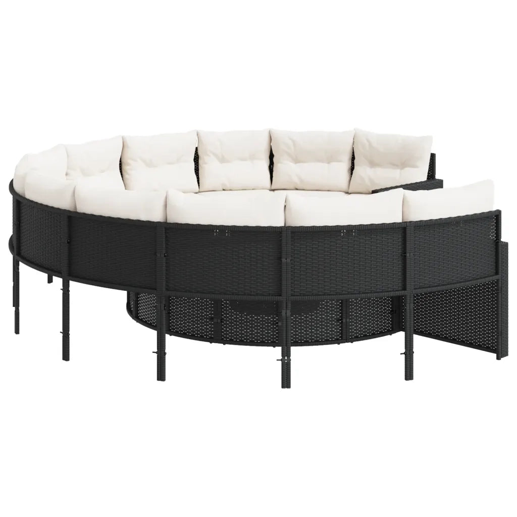 vidaXL Divano Giardino con Tavolo e Cuscini Circolare Nero Polyrattan