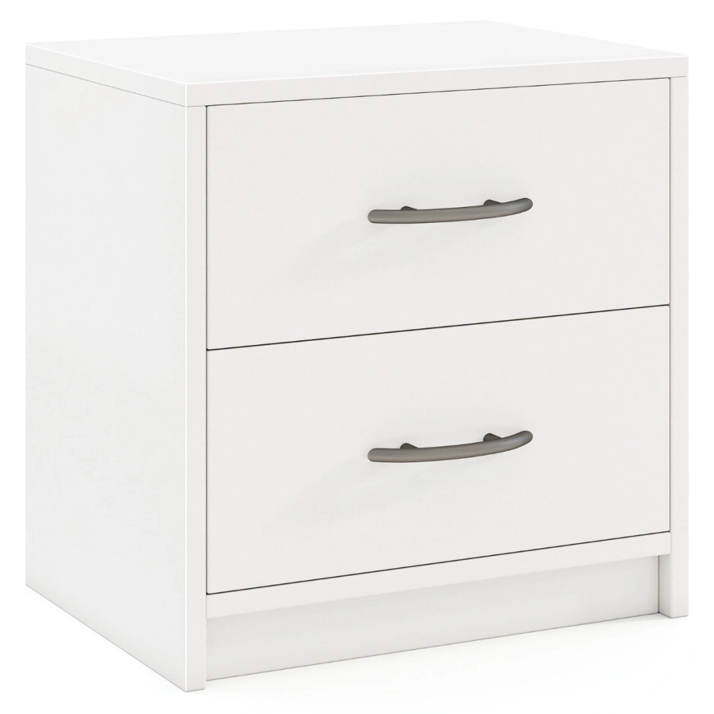 Comodino a 2 cassetti in legno con ripiano-Tavolino da notte compatto da pavimento per soggiorno camera da letto Bianco