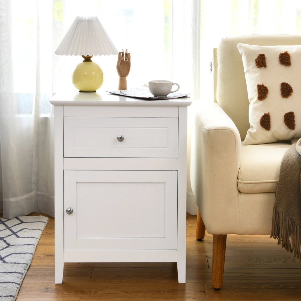 Set 2 comodini moderni a 2 livelli con superficie spaziosa-Tavolini con cassetto estraibile gambe in legno Bianco