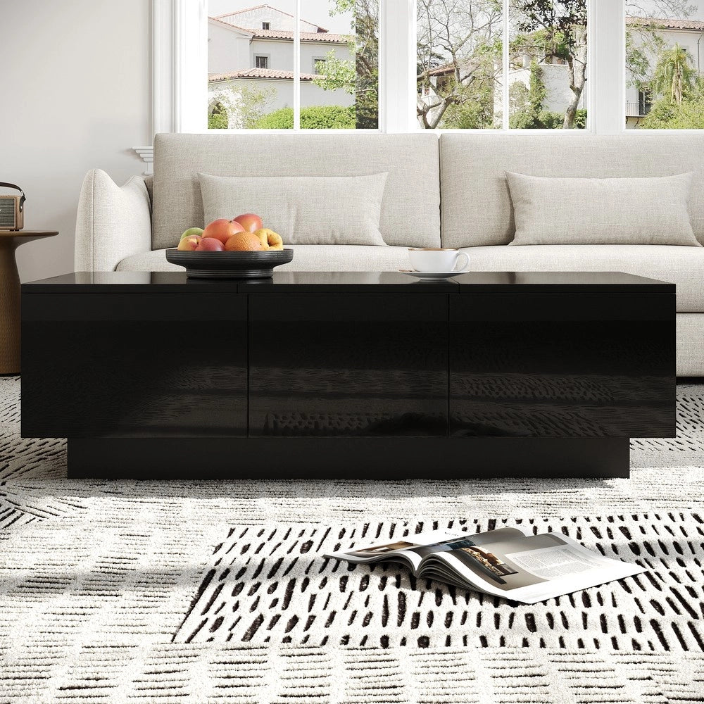 Tavolino da Salotto con Cassetti ¨C MINIMAL ¨C Nero Lucido, Rettangolare